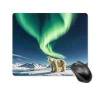 Northern Lights - Tappetino per mouse quadrato con orso polare e base in gomma antiscivolo, 18 x 22 cm, ultra sottile, per computer, laptop, ufficio, accessori da scrivania