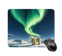 Northern Lights - Tappetino per mouse quadrato con orso polare e base in gomma antiscivolo, 20 x 25 cm, ultra sottile, per computer, laptop, ufficio, accessori da scrivania