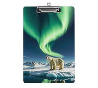 Northern Lights - Tavoletta portablocco in acrilico con motivo orso polare, decorativo, 31,8 x 21,6 cm, formato A4, clip in acrilico per aule, insegnanti, forniture per ufficio