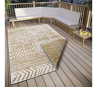 NORTHRUGS Biri - Tappeto reversibile per interni ed esterni, tessuto piatto, design bohémien, Öko-Tex, resistente alle intemperie e ai raggi UV, per balcone, terrazza, giardino, ocra, 80 x 150 cm