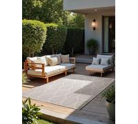 NORTHRUGS Liora Tappeto moderno per interni ed esterni, in tessuto piatto, con design floreale, resistente alle intemperie e ai raggi UV, per balcone, terrazza, giardino, bianco, grigio, 160 x 230 cm