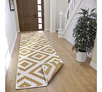 NORTHRUGS Malta - Tappeto reversibile per interni ed esterni, tessuto piatto, design geometrico, certificato Öko-Tex e resistente ai raggi UV, per balcone, terrazza, giardino, ocra, 80 x 350 cm