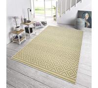 NORTHRUGS Tappeto per interni ed esterni, a rombi, 200 x 290 cm, resistente alle intemperie, moderno, motivo geometrico, a rombi, per balcone, terrazza, giardino, giardino d'inverno, soggiorno, impermeabile, verde, crema