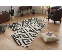 NORTHRUGS Tappeto reversibile Malta, resistente alle intemperie, moderno motivo geometrico, per balcone, terrazza, giardino d'inverno, soggiorno, impermeabile, in polipropilene, nero, crema, 80 x 250