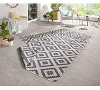 NORTHRUGS Tappeto reversibile Malta, resistente alle intemperie, moderno motivo geometrico, per balcone, terrazza, giardino d'inverno, soggiorno, impermeabile, in polipropilene, grigio, crema, 80 x