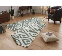 NORTHRUGS Tappeto reversibile Malta, resistente alle intemperie, moderno motivo geometrico, per balcone, terrazza, giardino d'inverno, soggiorno, impermeabile, polipropilene, verde, crema, 80 x 350 cm