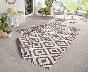 NORTHRUGS Tappeto reversibile Malta, resistente alle intemperie, moderno motivo geometrico, per balcone, terrazza, giardino d'inverno, soggiorno, impermeabile, polipropilene, marrone, 120 x 170 cm