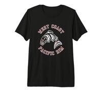 Northwest Pacific Coast Rosso Bianca Nero Haida Salmon BC Maglietta Premium