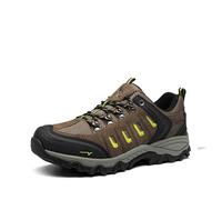 NORTIV 8 Scarpe da trekking impermeabili da uomo in pelle scarpe basse da trekking per attività all'aperto Trailing Trekking Campeggio Walking Quest, Nero/Marrone/Giallo, 40 EU