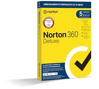 Norton 360 Deluxe 2025, Antivirus 5 dispositivi, 15 mesi rinnovo automatico, prodotto fisico