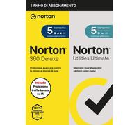Norton 360 Deluxe + Utilities Ultimate 2026 | Antivirus per 5 Dispositivi Licenz