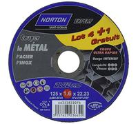Norton - Dischi da taglio per metallo, 125 x 1,6 x 22,2 mm (Confezione da 4 + 1 omaggio)
