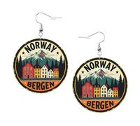 Norvegia Bergen Houses Orecchini rotondi stampati per le donne, 1 paio di orecchini in pelle leggera set di orecchini alla moda gioielli regalo per donne ragazze, One Size, Poliestere