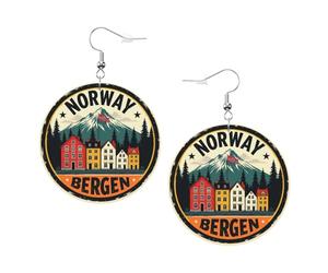 Norvegia Bergen Houses Orecchini rotondi stampati per le donne, 1 paio di orecchini in pelle leggera set di orecchini alla moda gioielli regalo per donne ragazze, One Size, Poliestere