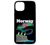 Norvegia souvenir Aurora Borealis Puffin Colony luci polari Custodia per iPhone 15 Plus