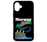 Norvegia souvenir Aurora Borealis Puffin Colony luci polari Custodia per iPhone 16 Plus