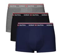 Norway Nautical School Intimo Uomo, Set 3 Boxer da Uomo, Cotone Bielastico, Morbido ed Elastico, con Elastico Parlato (IT, Testo, XL, Regular, Regular, Assortito - Nero - Blu - Grigio)