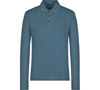 NORWAY NAUTICAL SCHOOL, Polo Uomo Manica Lunga, 100% Cotone Pettinato, 200 gsm, Colletto e Tre Bottoncini, Stile Sportivo con Logo Ricamato Lato Cuore (IT, Testo, L, Regular, Regular, Azzurro)