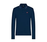 Norway Nautical School, Polo Uomo Manica Lunga, 100% Cotone Piquet, 200 gsm, Colletto e Tre Bottoncini, Stile Sportivo con Logo Ricamato Lato Cuore (IT, Testo, L, Regular, Regular, Blu Navy)