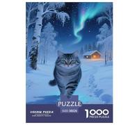Norwegian Forest Cat Jigsaw Puzzle 1000 Pezzi Per Adulti,Snowy Aurora Gioco Diabilità Impossibile Giochi Rilassamento E Intelligenza Regali Di Festa 38x26cm/1000pcs