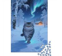 Norwegian Forest Cat Jigsaw Puzzle 1000 Pezzi Per Adulti,Snowy Aurora Gioco Diabilità Impossibile Puzzle in Legno Giochi Rilassamento E Intelligenza Regali Di Festa 1000pcs (75x50cm)