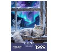 Norwegian Forest Cat Jigsaw Puzzle 1000 Pezzi, Puzzle Aurora Snow Scene Adulti, Gioco Diabilità Impossibile Puzzle Arte Gioco Intellettivo Familiare Regali Di Festa 70x50cm/1000pcs