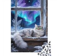 Norwegian Forest Cat Puzzle Di 1000 Pezzi Puzzle in Legno Snow on The Windowsill Regali Di Natale Puzzle Natura Sfida Per Adulti Regalo Per Lui E Per Lei +14 Anni 1000pcs (75x50cm)