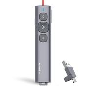Norwii N95 Clicker per presentazioni, clicker per presentazioni PowerPoint, puntatore per presentatore wireless ricaricabile, clicker per diapositive per PC/Laptop/e-Book (Rosso, USB-AC)