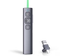 Norwii N95 Clicker per presentazioni con ricevitore USB-AC, Clicker per presentazioni PowerPoint, puntatore senza fili ricaricabile, clicker per diapositive per PC/Laptop/e-Book (Verde, USB-AC)