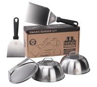 Norzn Brothers® Kit Smash Burger - Set Aggiornato con 2 Cupole con Finestra in Vetro, Schiaccia Hamburger per Piastra, Pressa Smash Burger, Acciaio inox 304, Qualità Alimentare, Garanzia di 10 Anni