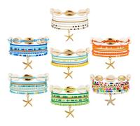 Nosiny Set di 7 braccialetti estivi da spiaggia per ragazze, con carte, impilabili, conchiglie, stelle marine, perline e stelle marine, set bohémien, regalo per sorella, amica, migliore addio al