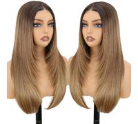 Nostalgia marrone e biondo evidenzia la parrucca frontale dritta dritta anteriore pre -taglio glueless sintetico parrucca a strati di 24 pollici parr