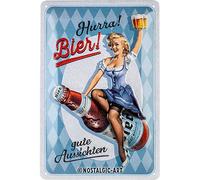 Nostalgic-Art 22335 Targa in metallo retrò Hurra Birra Birra - Idea regalo come accessorio bar in metallo, design vintage per decorazione, 20 x 30 cm