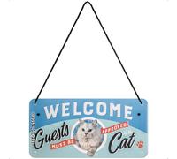 Nostalgic Art 28027 Welcome Guests Cat | retro haengeschild | Vintage Decorazione da parete | porta scudo di |metall | 10 x 20 cm, Multicolore, 10 x 20 x 0.1 cm