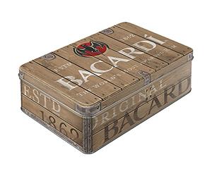 Nostalgic-Art Barattolo retrò Piatto 2,5 l Bacardi - Wood Barrel Logo - Idea Regalo Come Accessorio da Bar, Scatola in Latta con Coperchio, Design Vintage