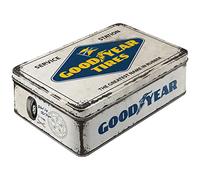 Nostalgic-Art Contenitori di latta retrò piatti, Goodyear - Logo White - Idea regalo per amanti di auto e moto, con coperchio, Design vintage, 2,5 l