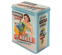 Nostalgic-Art Contenitori in latta retrò L, 3 l, Laundry Today or Naked Tomorrow - Idee regalo per amanti della nostalgia, scatola grande, design vintage