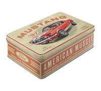 Nostalgic-Art Contenitori in latta retrò piatti, 2,5 l, Ford Mustang - GT 1967 Red - Idee regalo per amanti Ford, Official License Product (OLP), scatola con coperchio, design vintage