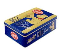 Nostalgic-Art Contenitori in latta retrò piatti, 2,5 l, HARIBO - Goldbären Vintage Gold - Idea regalo per golosi, Official License Product (OLP), scatola con coperchio, design vintage