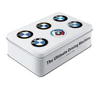 Nostalgic-Art Contenitori in latta retrò piatti, 2,5 l, Official License Product (OLP), BMW - Logo Evolution - Idee regalo per amanti BMW, scatola con coperchio, design vintage