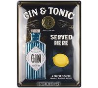 Nostalgic-Art Gin & Tonic Served Here-Special Edition Targa di Metallo da Parete, Gold, Schwarz, 30x40 cm