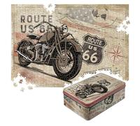 Nostalgic-Art Puzzle retrò 1000 pezzi, 68 x 48 cm, Route 66 - Bike Map - Idea regalo per gli appassionati dell'America per adulti, in scatola di metallo vintage come confezione regalo