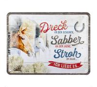 Nostalgic-Art Retro Blechschild Sporcizia, bava, Paglia Idea Regalo per i Proprietari di Cavalli, in Metallo, Design Vintage con Scritta, 15 x 20 cm