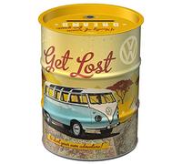 Nostalgic-Art Salvadanai retrò a forma fusto olio, Bulli T1 - Get Lost - Idea regalo per i bus VW, Salvadanaio, Scatola dei soldi lamiera, 600 ml