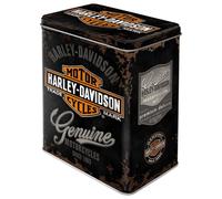 Nostalgic Art, Scatola L Harley-Davidson Genuine Logo, Acciaio, Nero, 14 x 10 x 20 cm