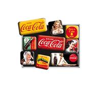 Nostalgic-Art Set di magneti retrò, 9 pezzi, Cola - Yellow Mix | original Coca-Cola license product (OLP), del frigorifero, design vintage, Idea regalo per fan di Coca-Cola