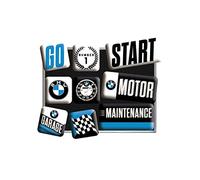 Nostalgic-Art Set di magneti retrò, 9 Pezzi, Official License Product (OLP), BMW - Motor - Idee Regalo per Amanti BMW, Decorazione del Frigorifero, Design Vintage