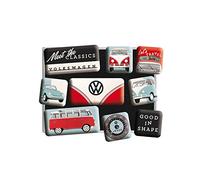 Nostalgic-Art Set di magneti retrò, 9 pezzi, VW - Meet The Classics | original Volkswagen license product (OLP), del frigorifero, design vintage, Idea regalo per fan di VW Bus