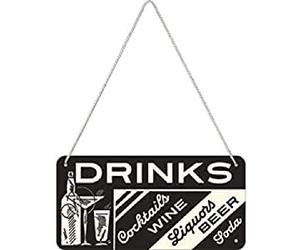 Nostalgic-Art Targa da Appendere Open Bar - Drinks - Idea Regalo per Amanti dei Cocktail, in Metallo, Decorazione con Design Vintage, 10 x 20 cm