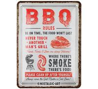 Nostalgic-Art Targa retrò, 15 x 20 cm, BBQ Rules - Idee regalo per amanti del campeggio, in metallo, design vintage con frase